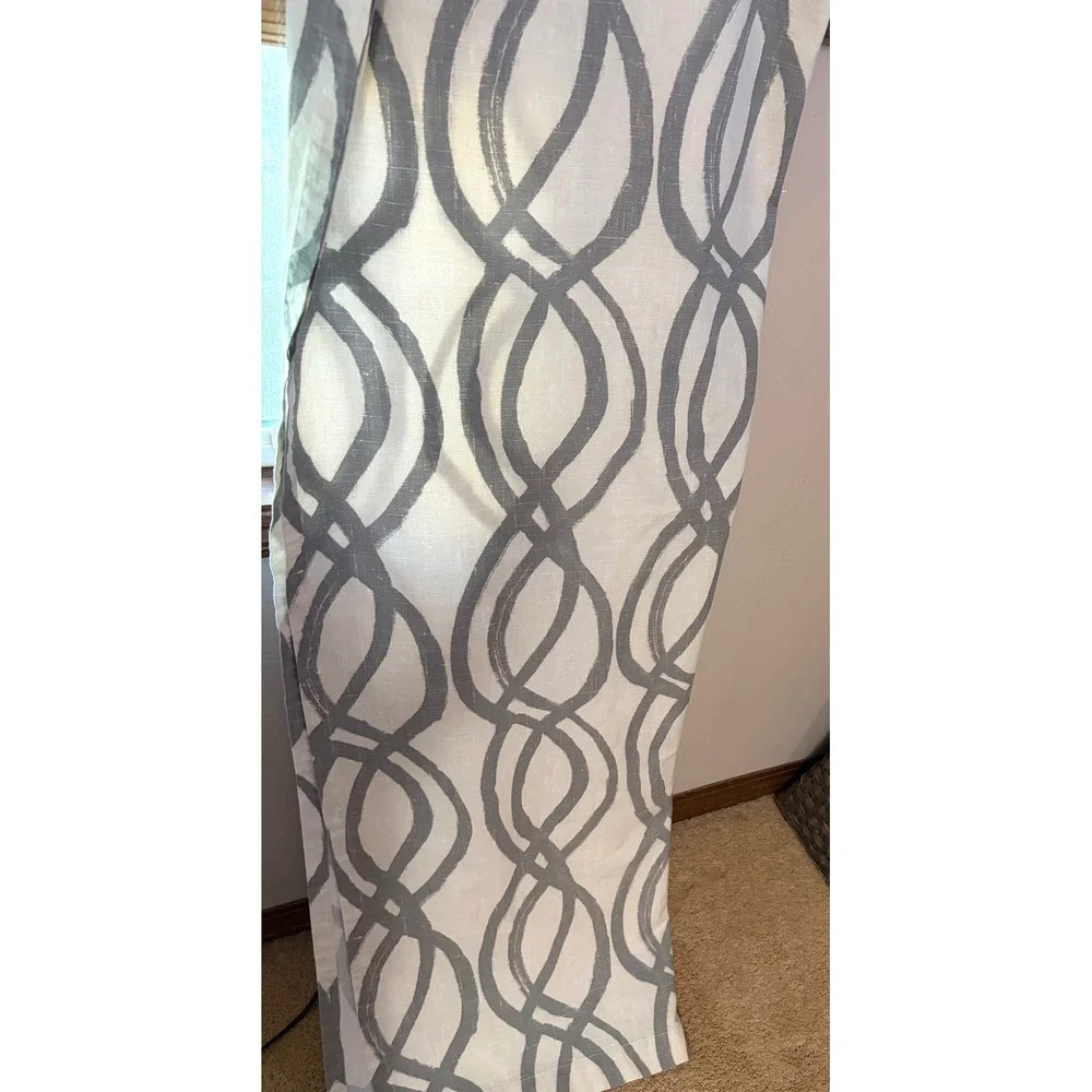 West Elm Gray White Geometric Cotton Curtain Panel (4)48 width Rod Pocket Modern
